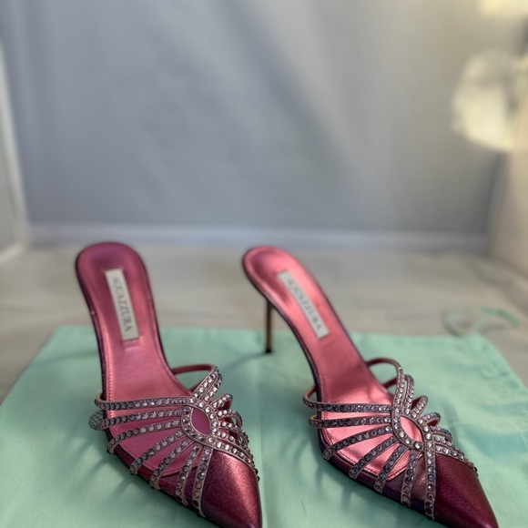 New Aquazzura pink flow mule Crystal Embellished Heels - size 37.5 - Picture 3 of 3